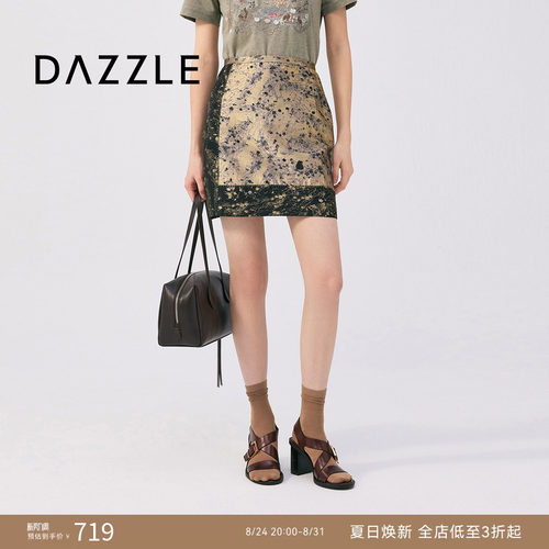 DAZZLE 地素奥莱半裙2025年秋季黑色提花布短裙