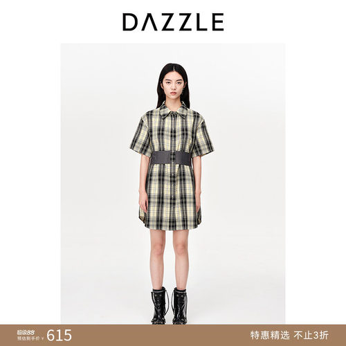 DAZZLE通勤地素格纹衬衫连衣裙