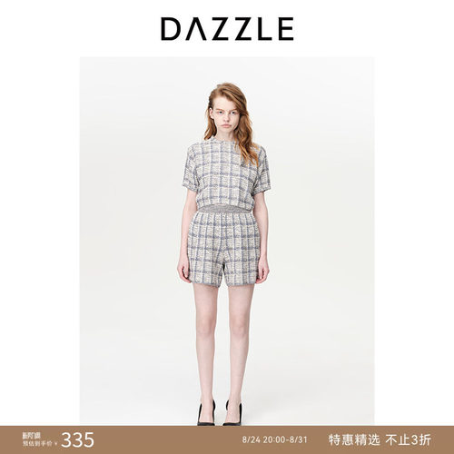 肌理格纹	松紧腰头	直筒裤型