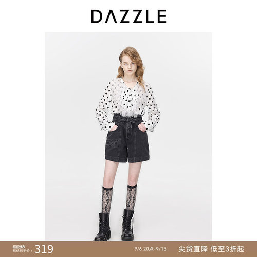 DAZZLE地素牛仔系带装饰短裤