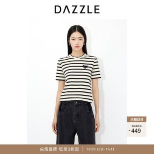 DAZZLE 地素奥莱短袖T恤2025年春季浅黄色条纹T恤