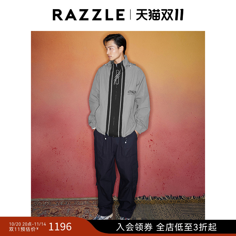 RAZZLE 地素奥莱男装中灰色春拼条教练夹克梭织类夹克