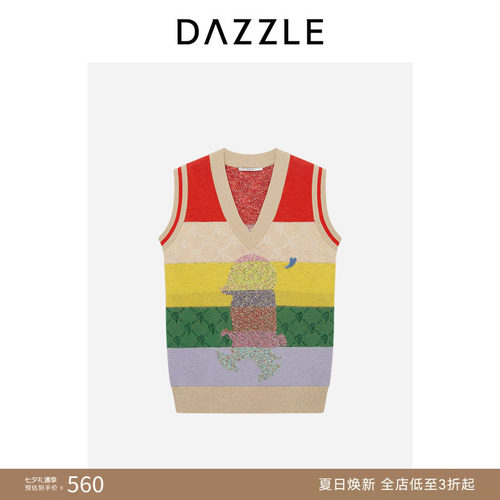 【奥莱专供】DAZZLE 地素奥莱毛衫连衣裙大红色地素彩虹卡通背心