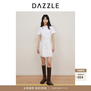 DAZZLE地素奥莱 连衣裙春夏女装T恤拼接镂空短裙