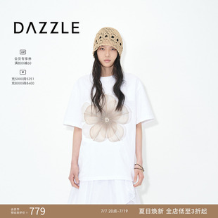 DAZZLE地素奥莱 短袖T恤25春白色时钟花重工丝绣花T恤