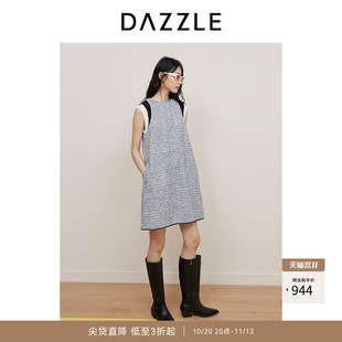 DAZZLE 地素奥莱 连衣裙夏女装小香风粗花呢拼接设计无袖短裙