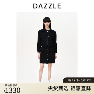 黑色复古小立领休闲气质外套女 DAZZLE地素奥莱牛仔外套春秋装 新款