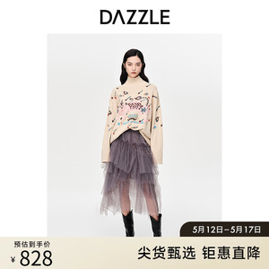 DAZZLE地素 奥莱春季虎年生肖绣珠片高领毛衣针织衫女