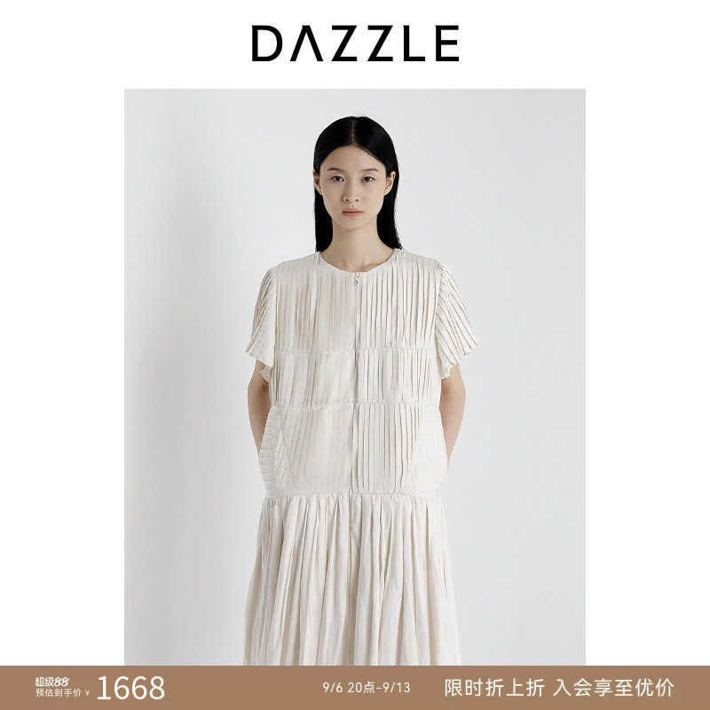 【人气尖货】DAZZLE地素奥莱连衣裙25夏重工肌理感压褶短袖连衣裙图片