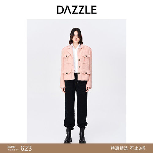 DAZZLE地素短款猎装风毛呢外套