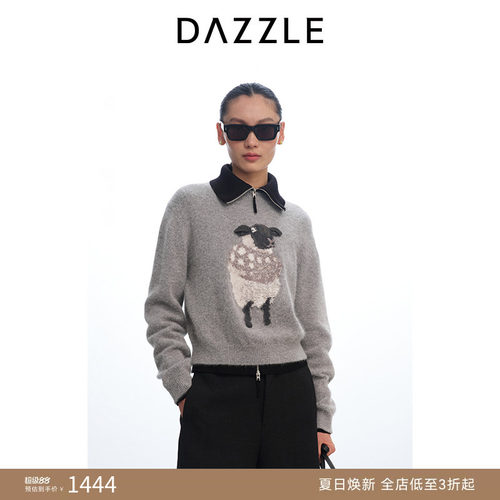 DAZZLE 地素奥莱毛衣25年冬绵羊毛混纺针织嵌花套衫