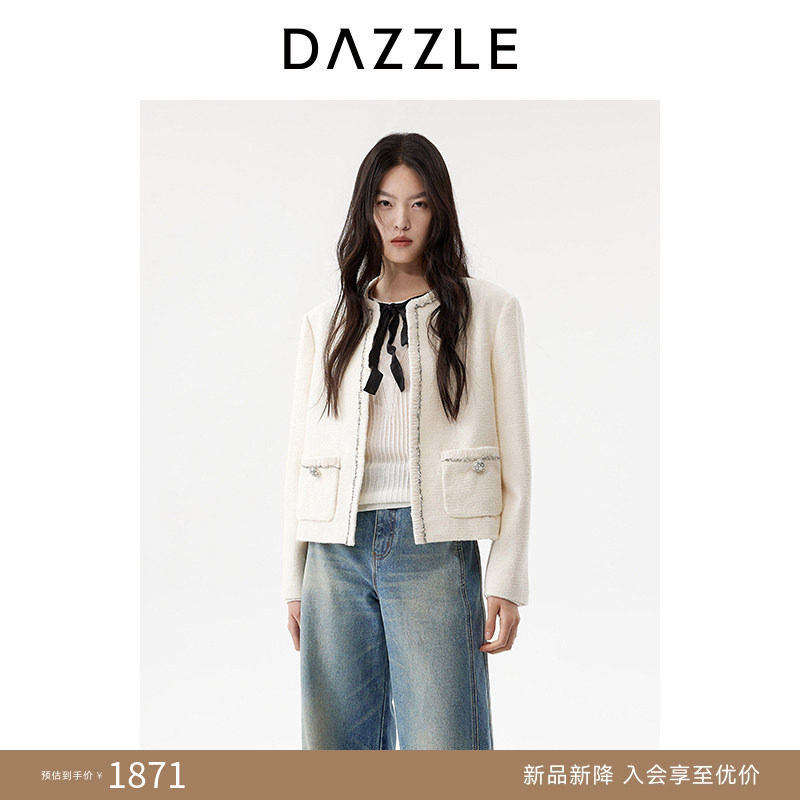 DAZZLE 地素奥莱短外套2026年春季羊毛混纺白色外套