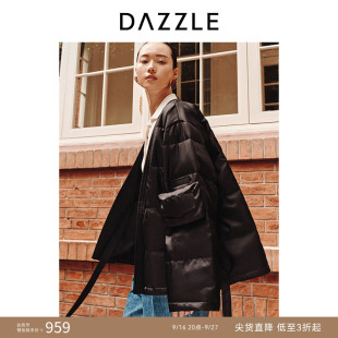 【奥莱】DAZZLE地素奥莱中式羽绒服女冬黑色绑带设计短款外套