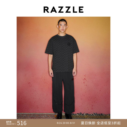 RAZZLE 地素奥莱男装黑色春季老花暗纹短袖短袖T恤