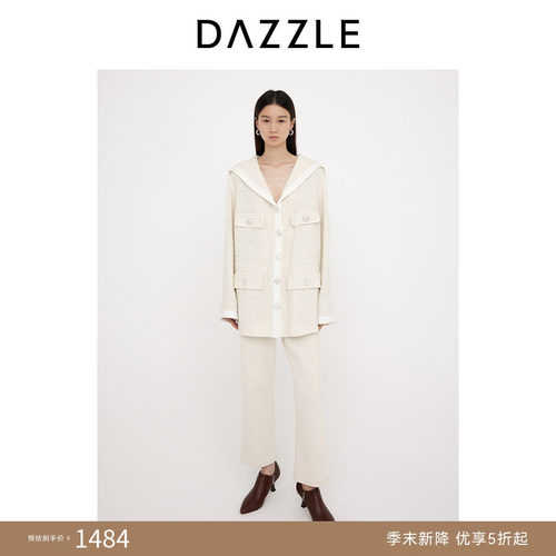 DAZZLE地素奥莱 春季学院海军领粗花呢外套