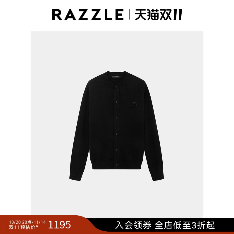 RAZZLE 地素奥莱男装黑色毛衣秋季舒适毛衣外套
