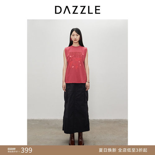 DAZZLE 地素奥莱 T恤夏季女装圆领桃子印花无袖背心式上衣