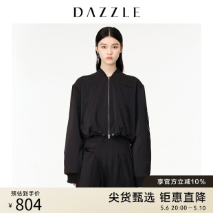 抽绳黑色棒球服棉服外套女 短款 DAZZLE地素奥莱 春季