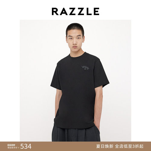 RAZZLE 地素奥莱男装黑色2025春季福在眼前T恤