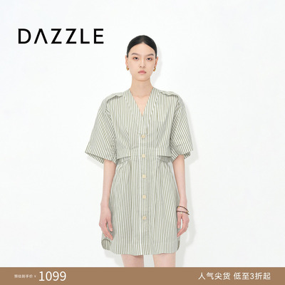 DAZZLE 地素奥莱连衣裙2025年夏季条纹结构连衣裙