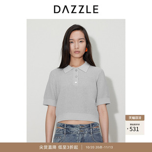 DAZZLE地素奥莱 毛针织衫秋季女装复古华夫格肌理针织套衫短袖