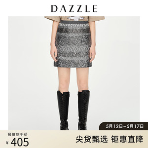 DAZZLE地素奥莱 浅灰色珠片绣OL风短款半身裙女2D1S2035D