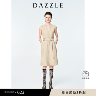 DAZZLE地素奧萊 背心連衣裙女 通勤氣質(zhì)V領(lǐng)直筒無袖 春夏法式