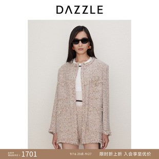 DAZZLE 地素奥莱 毛呢外套复古时髦小香风粗花呢大衣外套女