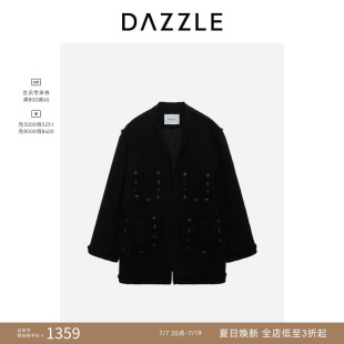 DAZZLE地素奥莱棉服气质通勤黑色羊毛花纱薄棉外套小香千金风