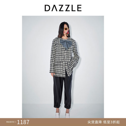 DAZZLE地素蓝灰格子毛呢外套