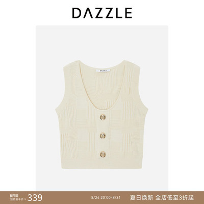 DAZZLE 地素奥莱毛衫无袖浅黄色针织不规则条纹背心