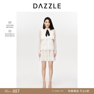 【奥莱专供】刘雯同款DAZZLE地素奥莱 白色长袖蛋糕裙蕾丝连衣裙