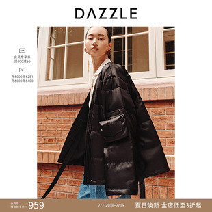 【奥莱】DAZZLE地素奥莱中式羽绒服女冬黑色绑带设计短款外套
