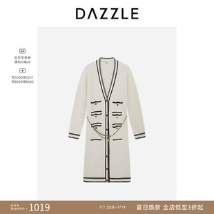 DAZZLE 地素奥莱毛衣白色针织长款开衫