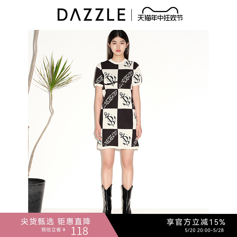 DAZZLE地素棋盘格提花针织裙