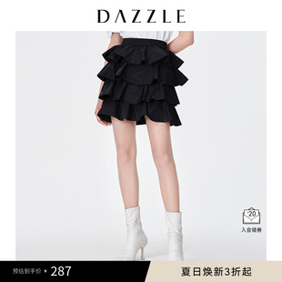 DAZZLE地素奧萊 黑色花邊A字裙半身裙短裙蛋糕裙
