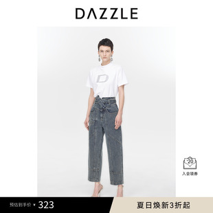 DAZZLE地素奥莱 上衣 T恤春秋女装 烫水钻白色简约字母logo短袖