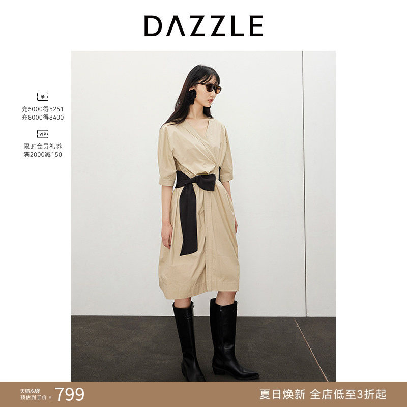 DAZZLE地素奥莱 连衣裙春夏女装腰封衬衫中长裙