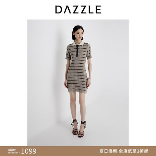 DAZZLE 地素奥莱毛衫连衣裙2025夏针织短袖夹条连衣裙