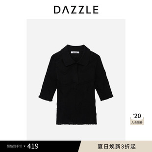 上衣 DAZZLE地素奥莱polo领针织衫 春夏款 黑色薄款 肌理感修身