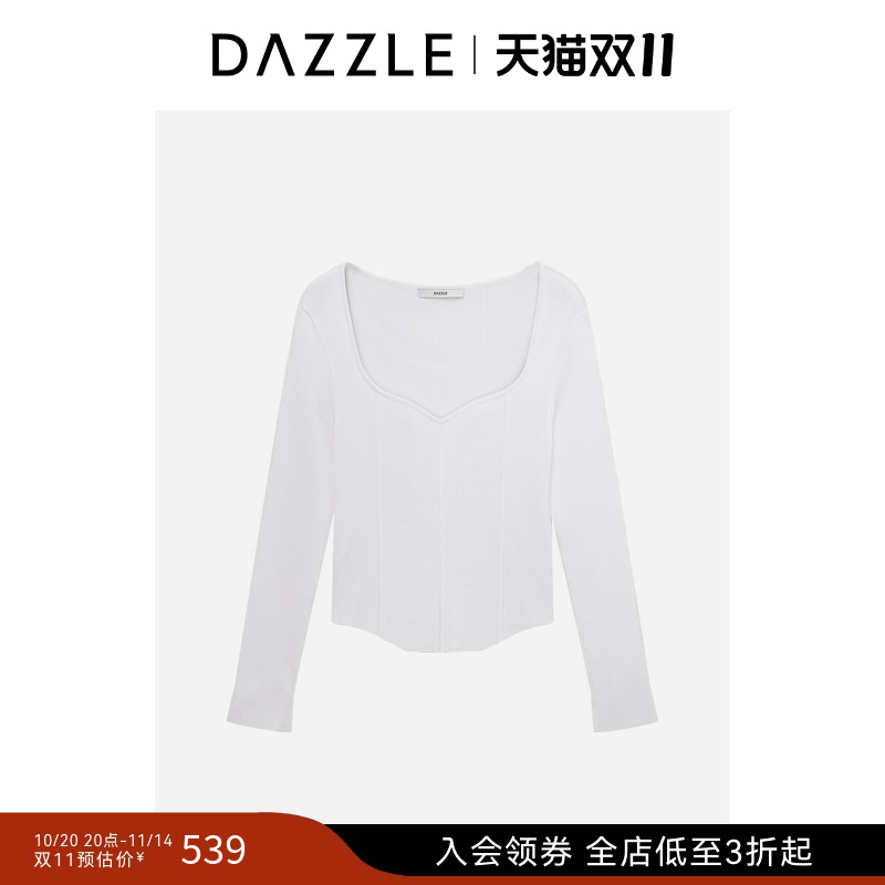 DAZZLE地素奥莱毛衣女白色针织长袖套衫