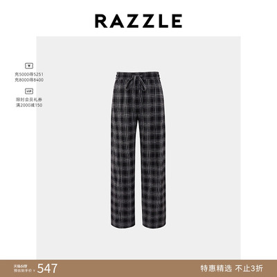 RAZZLE 地素奥莱男装长裤秋季黑色宽松格纹长裤