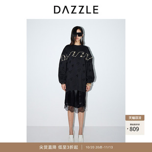 DAZZLE地素奥莱 卫衣春秋女装千鸟格刺绣上衣