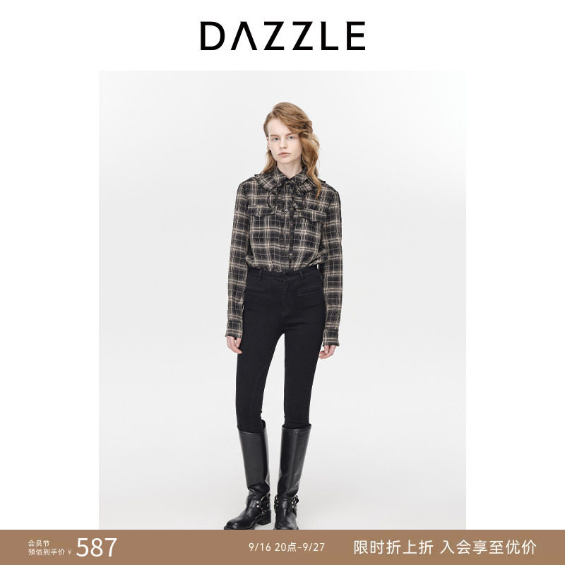 DAZZLE地素格子花边衬衫地素