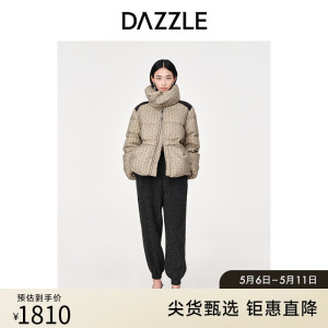 DAZZLE地素奥莱秋冬通勤老花立领鸭绒撞色满印面包服羽绒服外套女