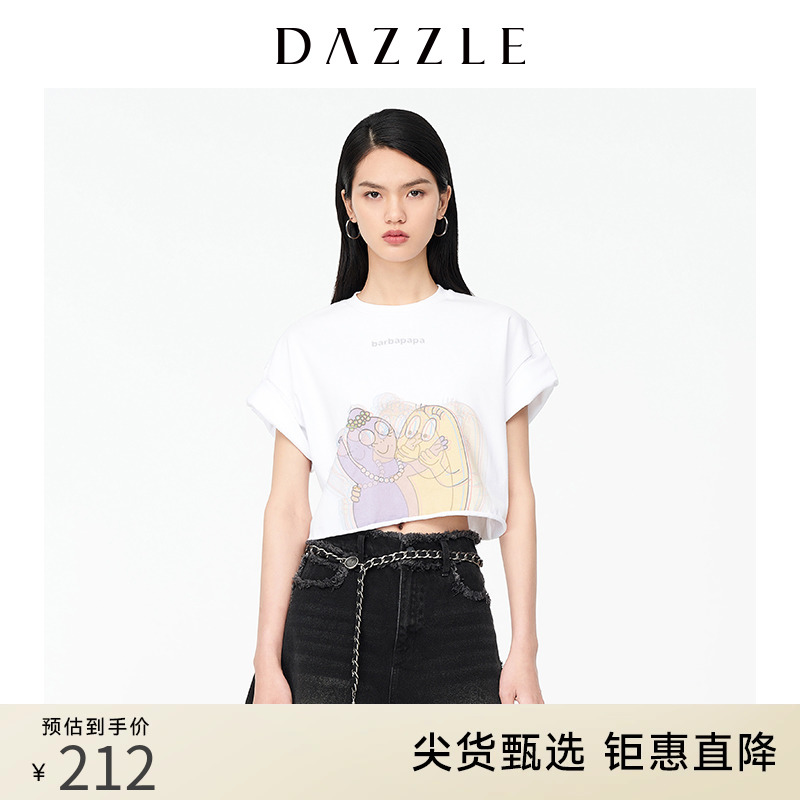 DAZZLE地素奥莱春季巴巴爸爸联名系列3D印花短袖t恤女