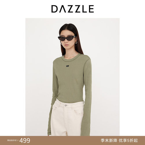DAZZLE地素奥莱 春夏圆领长袖T恤欧若风简约高智感打底上衣