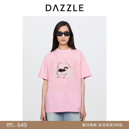 DAZZLE X 惠唯联名系列 地素奥莱 T恤秋女装印花短袖上衣