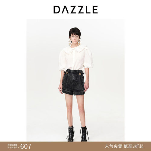 DAZZLE中袖亚麻地素绣花