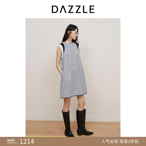 DAZZLE 地素奥莱 连衣裙夏女装小香风粗花呢拼接设计无袖短裙